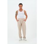 RELAXL %100 Pamuk Müslin Kumaş Yazlık Baggy Bol Paça Bej Pantolon
