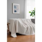 Rell Home Pamuklu Dokulu Koltuk Şalı 170X220 cm – Saçaklı Tv Battaniyesi & Dekoratif Koltuk Örtüsü - 170 x 350 cm - Beyaz - Ekru