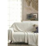 Rell Home Pamuklu Saçaklı Koltuk Örtüsü Çok Amaçlı Örtü | Koltuk Şalı | Çekyat Örtüsü 170X220 cm - 170 x 220 cm - Ekru