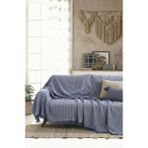 Rell Home Pamuklu Saçaklı Koltuk Örtüsü Çok Amaçlı Örtü | Koltuk Şalı | Çekyat Örtüsü 170X220 cm - 170 x 220 cm - Mavi - Antrasit