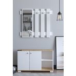 Remaks Plus Aynalı Vestiyer Ayakkabılık Portmanto ve Duvar Askısı - Meşe / Beyaz