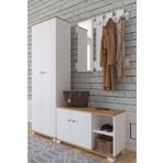 Remaks Queen Aynalı Vestiyer Ayakkabılık Portmanto Ve Duvar Askısı Meşe / Beyaz
