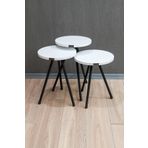 Remaks Yuvarlak Metal Ayaklı 3'Lü Zigon Sehpa Çay Sehpası Servis Sehpası - Beyaz / Beyaz