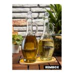 Rembox Bambu Standlı Kulplu Yağdanlık Seti - 500 ml Kristal Tıpalı Zeytinyağ Sirke Nar Ekşisi Şişesi