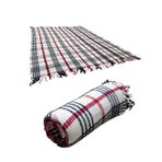 Remege Örme Yoga Battaniyesi, 150x190 cm,%70 Akrilik%30 Pamuk, Püsküllü, Çizgili Desen (Kırmızı-Antrasit)