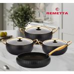 Remetta Granit Livia Gold 7 Parça Tencere Seti Siyah