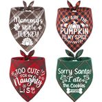 Remifa 4 Paket Cadılar Bayramı Şükran Günü Noel Köpek Bandanaları - Klasik Sonbahar Ekose Noel Köpek Bandana Üçgen Pet Eşarp Önlükler Fular Hediye Seti Evcil Hayvan Tatil Aksesuarları Dekorasyon Küçükten