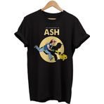 Remonz Pokemon Ash Pikachu Baskılı %100 Pamuk Basic T-Shirt Normal Beden Tişört