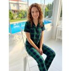 Remsa Kadın Ekose Kısa Kol Milan Kumaş Pijama Takımı 50101-2482 Yeşil - XL