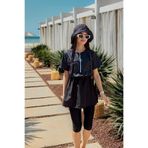 Remsa Mayo Kadın Kısa Kollu Yarı Kapalı Tesettür Mayosu Monogram R2901, Siyah, L Beden Monogram R2901