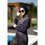 Remsa Mayo Kadın Tam Kapalı Tesettür Mayosu, Rengarenk Yaprak Merve, 5XL Beden, Siyah Merve