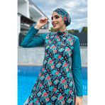 Remsa Mayo Kadın Tesettür Mayosu, Likralı Desenti Tam Kapalı, Petrol, 42 Beden Tasarım Likralı Desenti Tam Kapalı Mayo 900-133