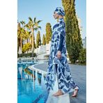 Remsa Mayo Remsa Tesettür Mayo Üzerine Tasarım Tek Kaftan Pareo 430-105 Mavi Yapraklar