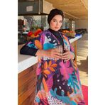 Remsa Mayo Tesettür Mayo Üzerine Desenli Tek Kaftan Pareo 430-132 Fuşya