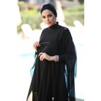 Remsa Mayo Tesettür Mayo Üzerine Desenli Tek Kaftan Pareo, Kadın, Siyah RP001