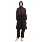 Remsa Paraşüt Kumaş, Yaprak Desenli, Şık Tam Kapalı Tesettür Mayo 2115 Hülya (Siyah, 3XL)