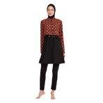Remsa Paraşüt Önü Kapaklı Desenli Tam Kapalı Tesettür Mayo Paraşüt Kumaşı, Kapaklı Tunik Üst, Bel Ayarlı Stoper ve Desenli Şıklık R047 Retro (Siyah, XXL)