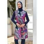 REMSA Tam Kapalı Tesettür Mayo 3306 Koyu Lacivert - Lacivert - Pembe - 2XL