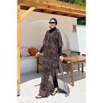 Remsa Tesettür Mayo Üzerine Desenli Tek Kaftan Pareo, Leopar Desen, Kadın, Standart Beden, Siyah 430-313 Leopar