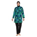 Remsa Yeşil Yaprak Desen Paraşüt Tam Kapalı Tesettür Mayo R048 Zerda (Siyah, XL)
