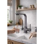 RENA DESIGN ANTRASİT ARITMALI MUTFAK EVİYE BATARYASI 3 YOLLU KARE MUTFAK MUSLUK PRİNÇ GARANTİLİ FÜME ARMATÜR