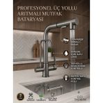 Rena Design Antrasit Arıtmalı Spiralli 2 Modlu Başlık L Boru Mutfak Evye Bataryası Prinç Armatür Musluk - Antrasit - Füme