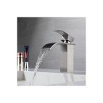 RENA DESIGN LAVABO BATARYASI INOX ŞELALE KARE GÖVDE EĞİMLİ HAVZA BANYO ARMATÜR ÇİFT GİRİŞ MUSLUK LÜKS MAT GRİ