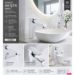Rena Design Lavabo Bataryası Krom Lüks Ağır Gövde Prinç Banyo Su Tasarruflu Aç Kapa 2 Yıl Garantili Kare Sıcak Soğuk Gümüş Gri