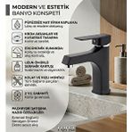Rena Design Lavabo Bataryasi Mat Siyah Lüks Ağir Gövde Prinç Banyo Su Tasarruflu Aç Kapa 2 Yil Garantili Kare Sicak Soğuk Siyah