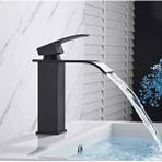 Rena Design Siyah Kare Lavabo Bataryasi Oval Çikiş Şelale Model Yüksek Kalite Lavabo Musluğu Çiftgirişli Armatür Siyah