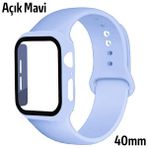 Renas Store Ally Apple Watch 4-5-6 40MM Silikon Kordon Kayış ve Ekran Koruyucu KILIF-(5775) - Açık Mavi