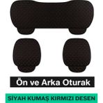 Renault Captur 2013–2024 Uyumlu 3 Parça Kapitone Oturak Araba Koltuk Kumaş Siyah Kırmızı - Kaymaz | Trobus - Siyah - Kırmızı