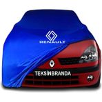Renault Clio 2 (1998 - 2005) Hb Mavi Kumaş Araba Branda Logolu Penye Oto Branda - Araç modeline özel tasarım