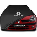 Renault Clio 2 (1998 - 2005) Hb Siyah Kumaş Araba Branda Logolu Kumaş Araba Brandası Penye Oto Branda - Araç modeline özel tasarım