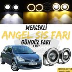 Renault Clio 3 2005-2013 Uyumlu Üniversal Mercekli Angel Sis Farı Metal Su Geçirmez 76 Mm Sarı Halkalı Gündüz Farı Angel Eyes 2 Adet