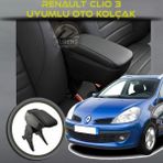 Renault Clio 3 2007-2013 Uyumlu Kol Dayama ve Kolçak Sürgülü Bardaklıklı Ayarlanabilir Siyah Deri