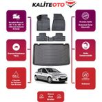 Renault Clio 3 2010 Model Kancalı Bagaj Havuzu+4d Araca Özel Havuzlu Paspas Takımıı Prqx - Siyah