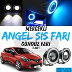 Renault Clio 4 2012-2020 Uyumlu Üniversal Mercekli Angel Sis Farı Metal Su Geçirmez 76 Mm Buz Mavi Halkalı Gündüz Farı Angel Eyes 2 Adet