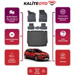 Renault Clio 4 Sportourer 2017 Model Bagaj Havuzu+4d Araca Özel Havuzlu Paspas Takımıı Prqx - Siyah