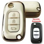 Renault Fluence Megane 3 Uyumlu Kumanda Anahar Kılıfı Oto Anahtarlık Beyaz Gold