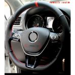 Renault Fluence Uyumlu Alkantara-Karbon Kirmizi Yuzuklu Dikmeli Direksiyon Kilif