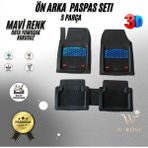 Renault Kangoo 2007 Eski Kasa Model Uyumlu Siyah- Mavi Renk Premium Oto Paspas Seti - Renkli