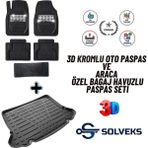 Renault Kangoo 2015-2021 Model Uyumlu Siyah- Gri Krom Renk+Bagaj Havuzu Oto Paspas Seti - Çok Renkli