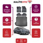 Renault Megane 4 2017 Model Sol Kulak Bagaj Havuzu+4d Araca Özel Havuzlu Paspas Takımıı Prqx - Siyah