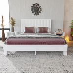 Renazzo Mobilya Hüma Model Beyaz Renk Çam Ahşap Karyola Ve İki Komodin Set ( Dikey ) 120x200 cm