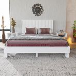 Renazzo Mobilya Hüma Model Beyaz Renk Çam Ahşap Karyola Ve İki Komodin Set ( Dikey ) 160x200 cm