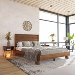 Renazzo Mobilya Hüma Model Ceviz Renk Çam Ahşap Karyola Ve İki Komodin Set ( Yatay ) 120x200 cm