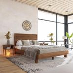 Renazzo Mobilya Hüma Model Ceviz Renk Çam Ahşap Karyola Ve İki Komodin Set ( Yatay ) 200x200 cm