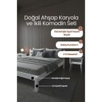 Renazzo Mobilya Letto Masif Çam Karyola ve Iki Adet Komodin Seti- Masif Ahşap Modern Takım - Beyaz - 100 x 200 cm