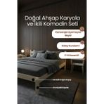Renazzo Mobilya Letto Masif Çam Karyola ve Iki Adet Komodin Seti- Masif Ahşap Modern Takım - Doğal - 150 x 200 cm